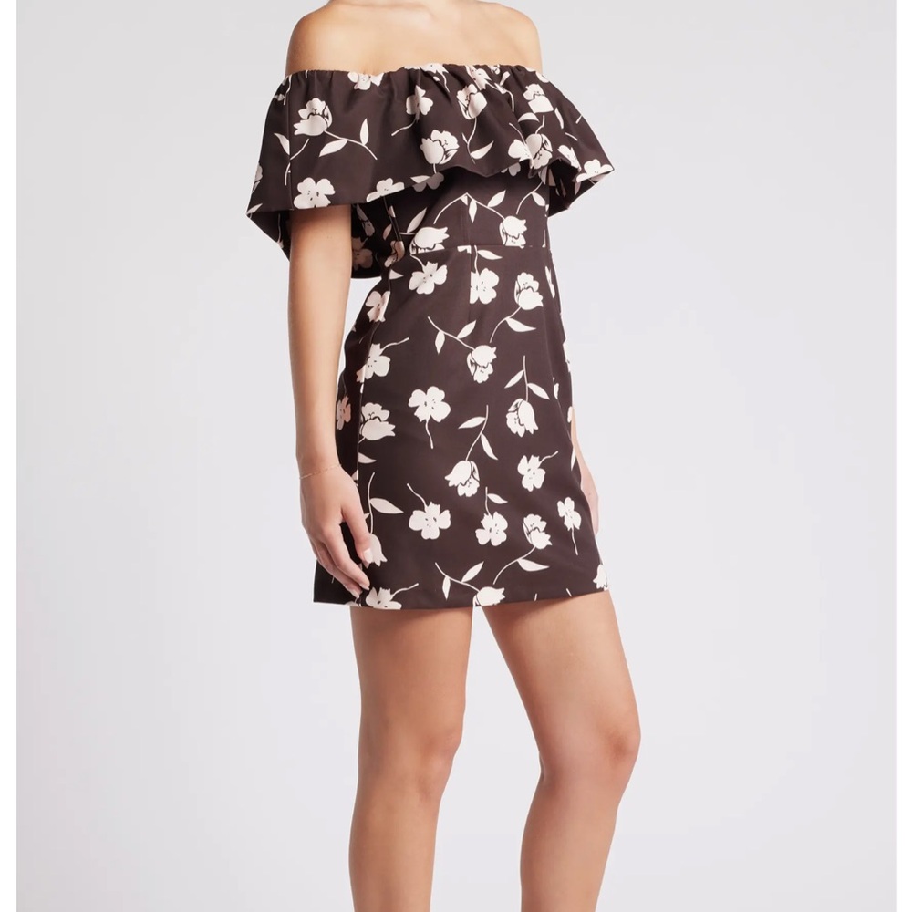 Floral ruffle off the shoulder mini dress